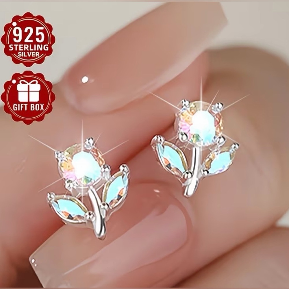 Sterling Silver and Crystal Tulip Earrings